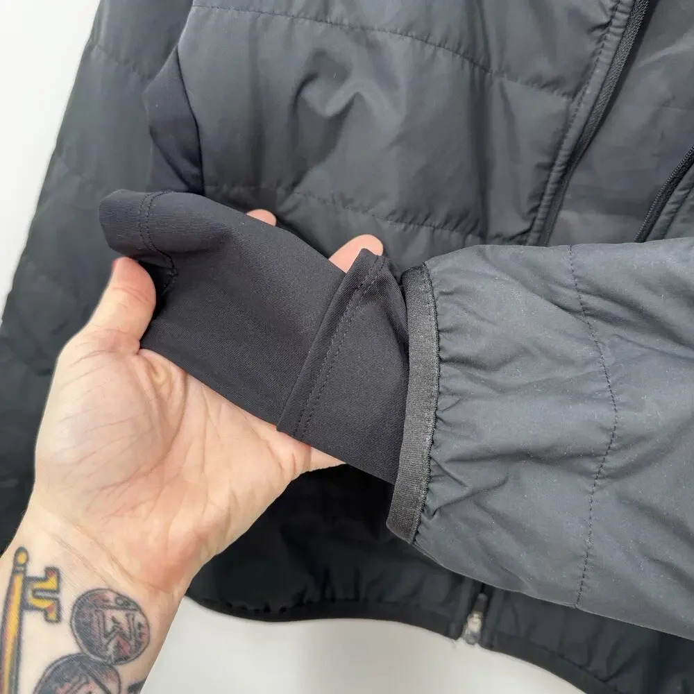 Nike THERMA-FIT Gray Black Quilted Full Zip Jacket Thumbholes Womens XS